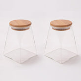 Homestic Borosilicate Glass Jar with Bamboo Lid | Kitchen Organizer Items & Storage | Multi-utility, Leakproof, Airtight Storage Jar for Cookies, Snacks, Tea, Coffee, Sugar | Set of 2 (560ml)